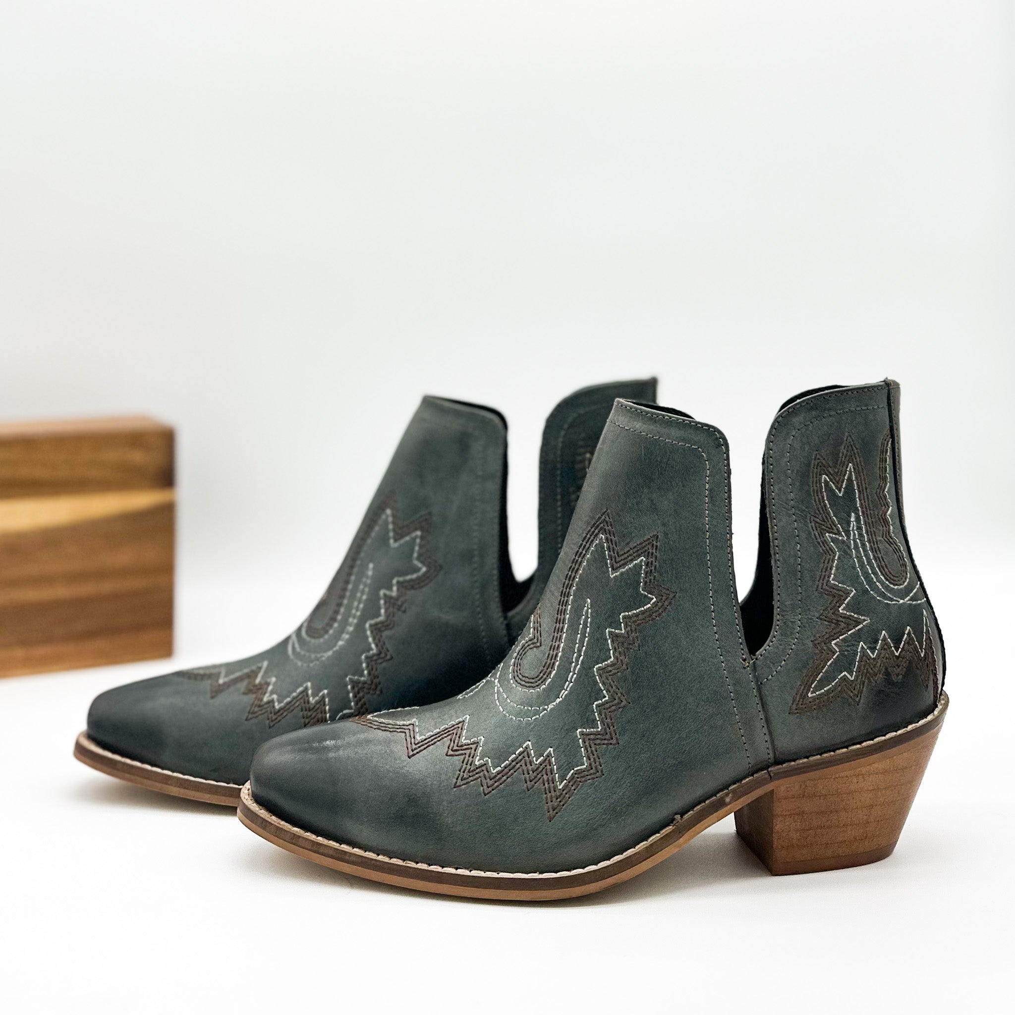 Kickin Booties Teal Western Embroidered Leather Heel Naughty Monkey